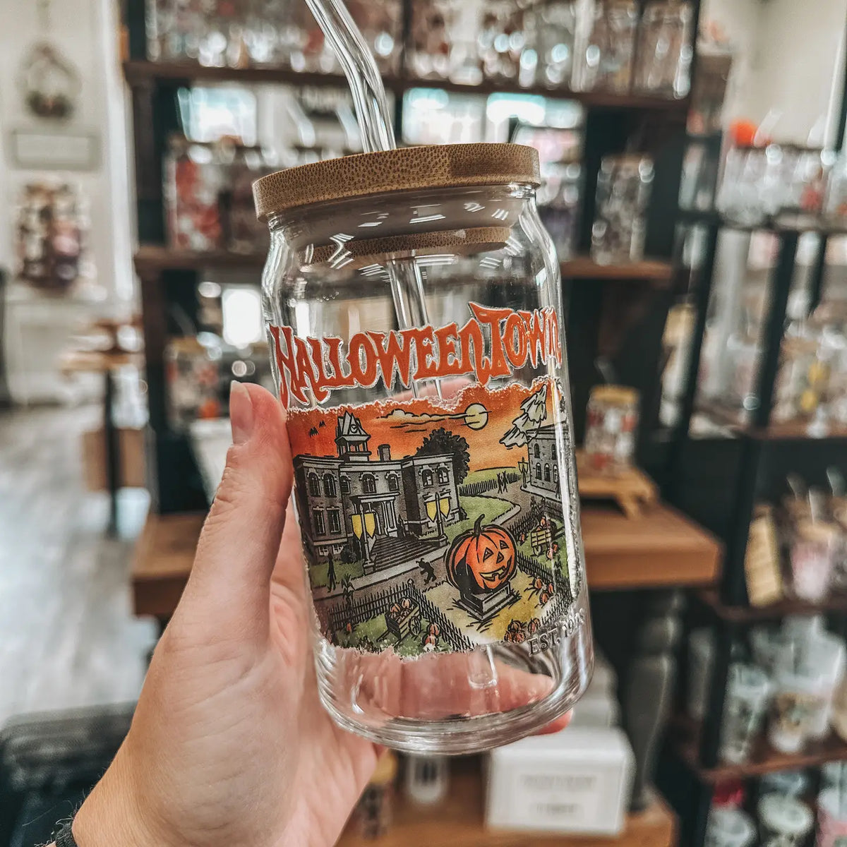 Halloweentown Glass Can Cup